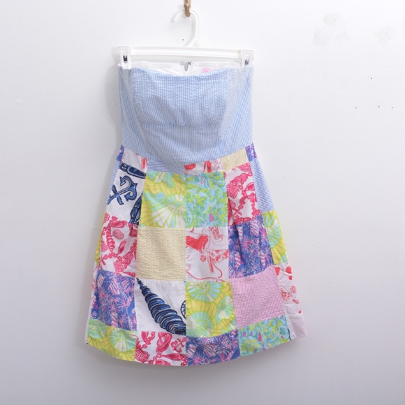 Lily Pulitzer strapless sundress with seersucker and patchwork 2 - Picture 3 of 10